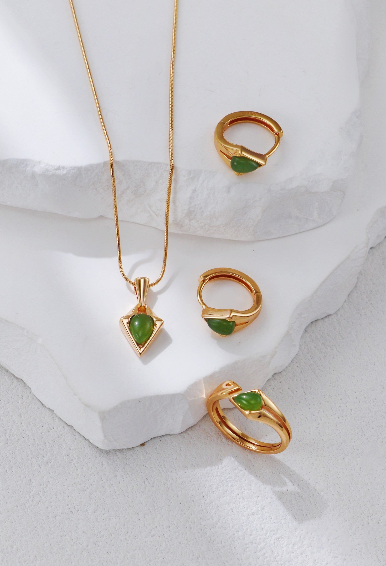 S925 Silver Hotan Jade Jewelry Set