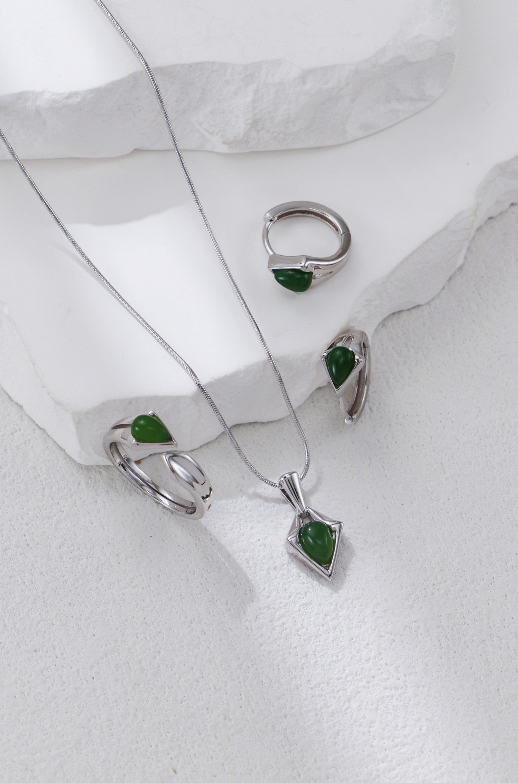 S925 Silver Hotan Jade Jewelry Set