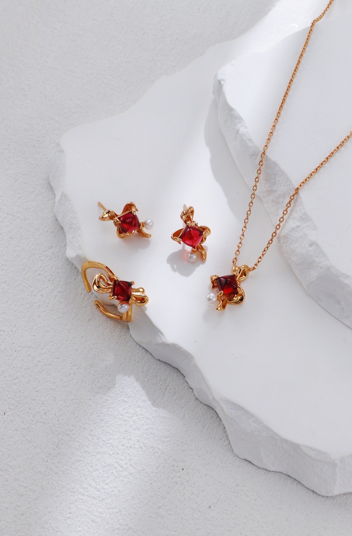 S925 Silver Vintage Gold Garnet Sugar Tower Jewelry Set