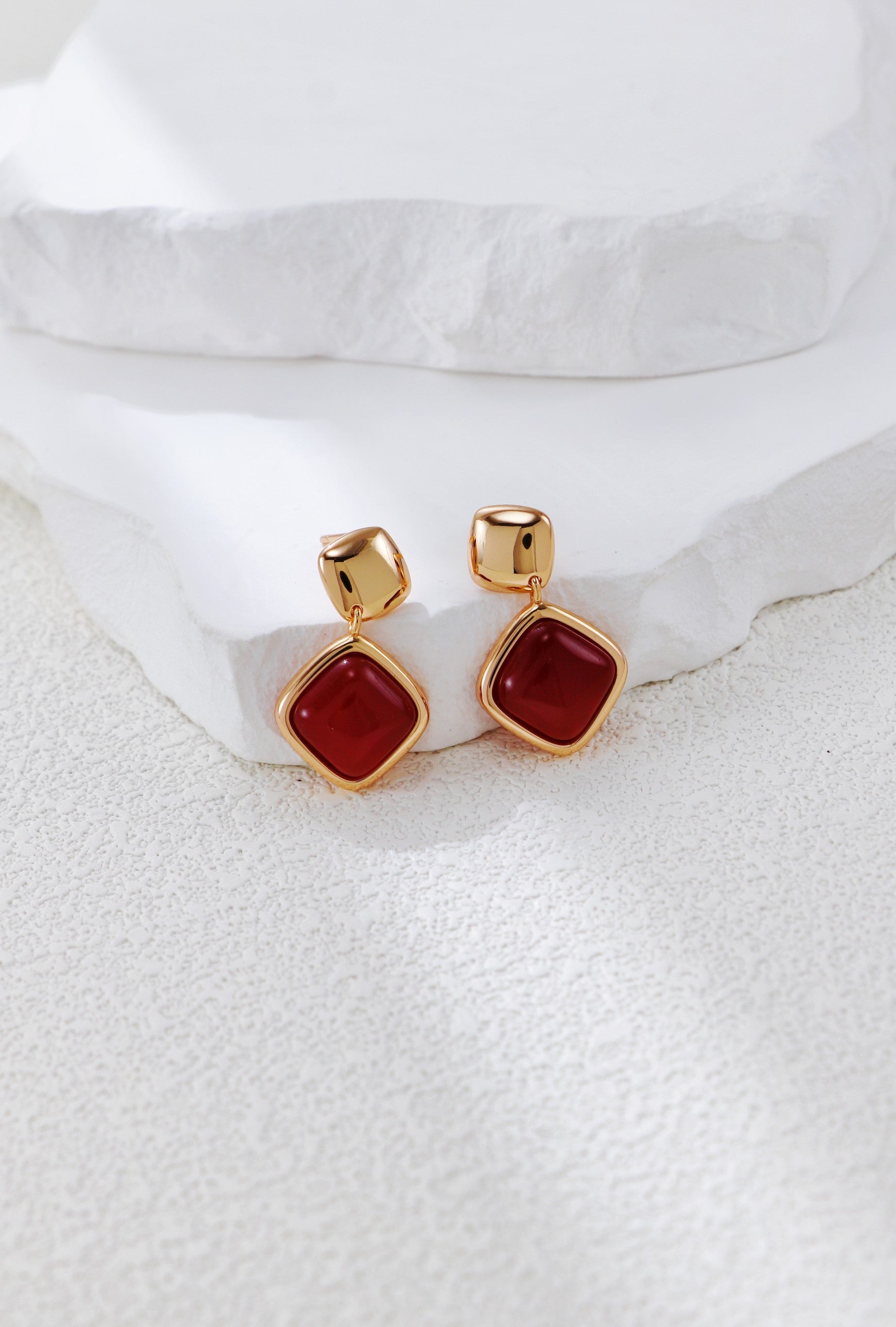 S925 Silver Vintage Gold Red Agate Earrings