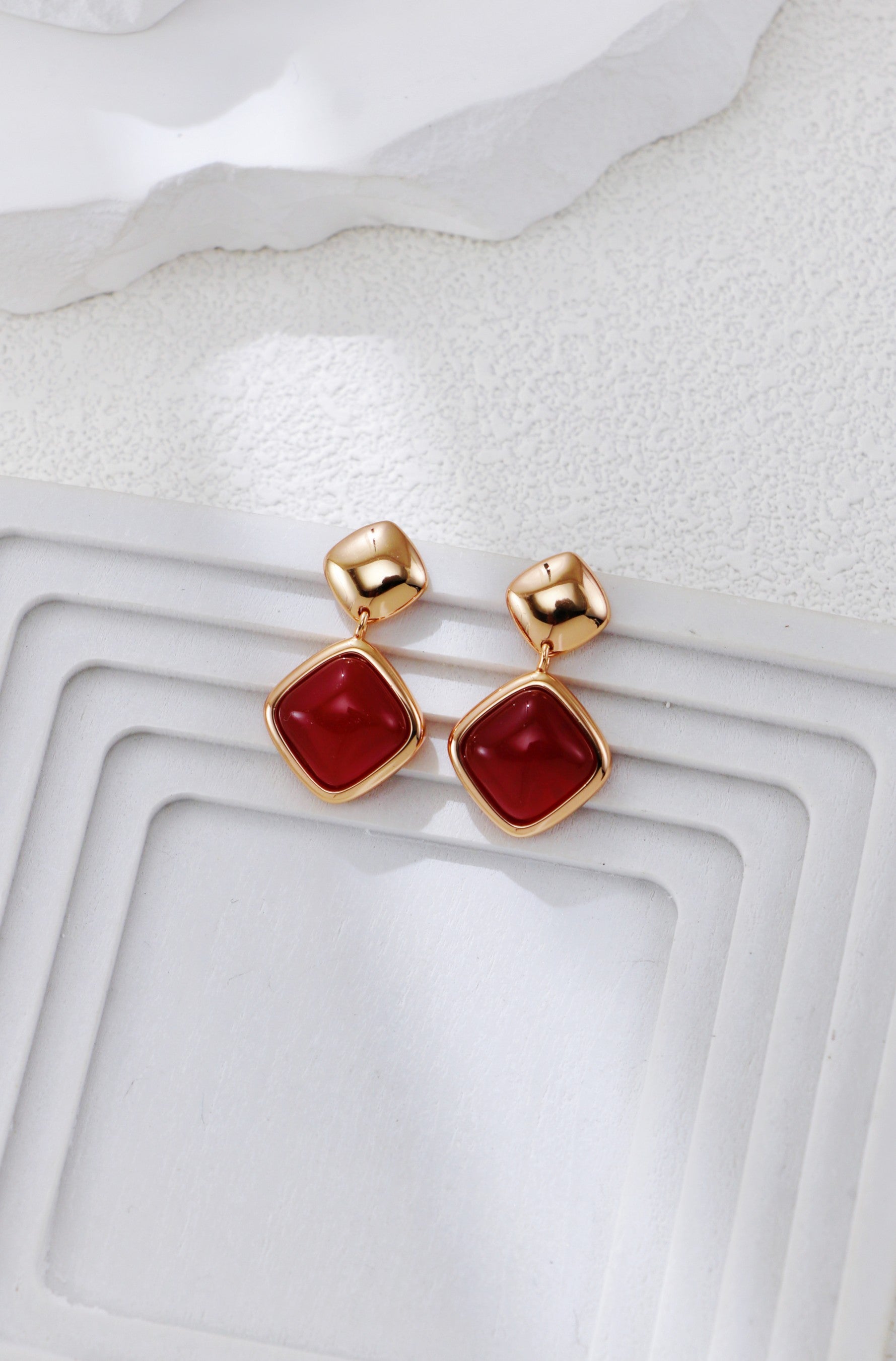 S925 Silver Vintage Gold Red Agate Earrings
