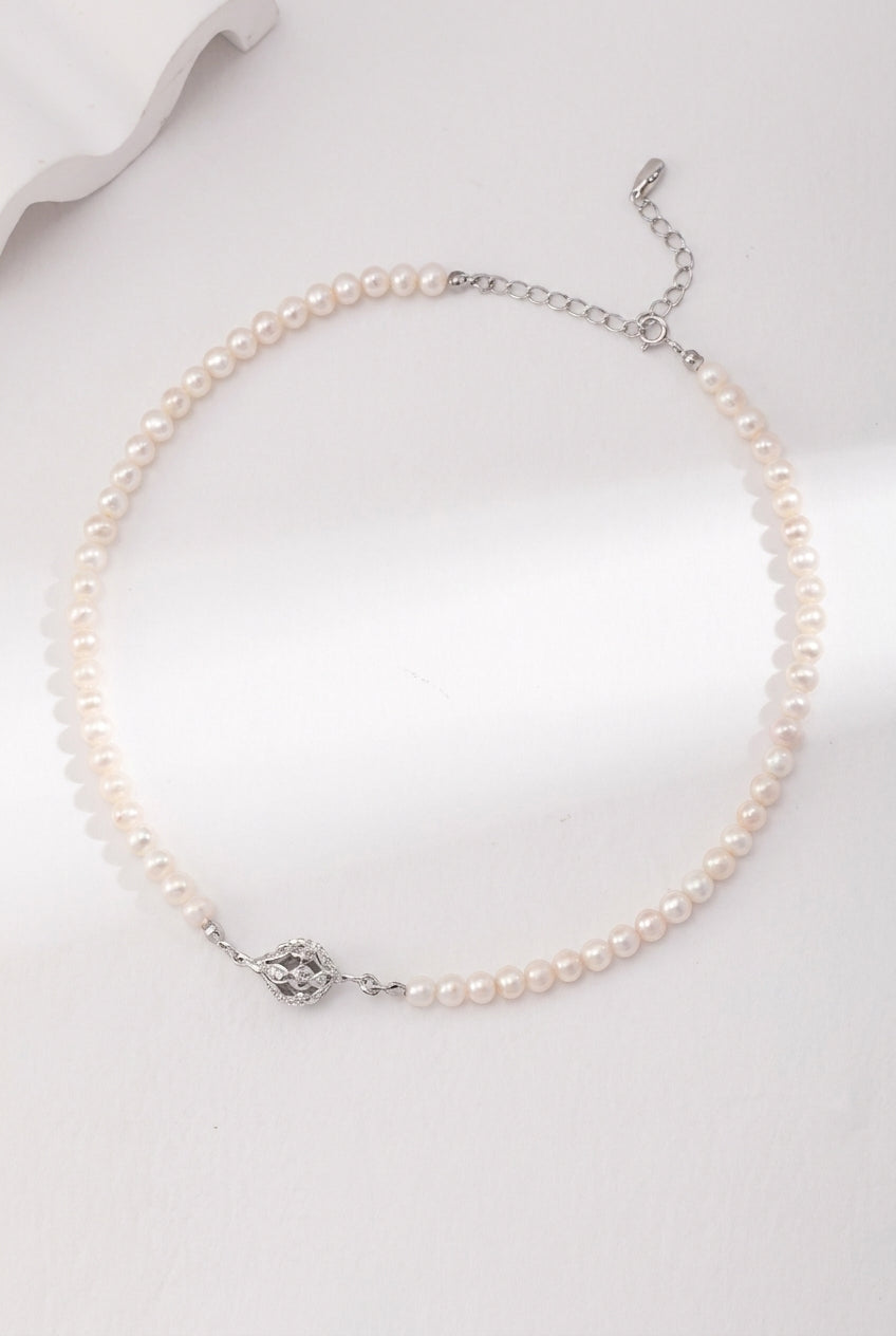 Sterling Silver Floral Cluster Pearl Necklace