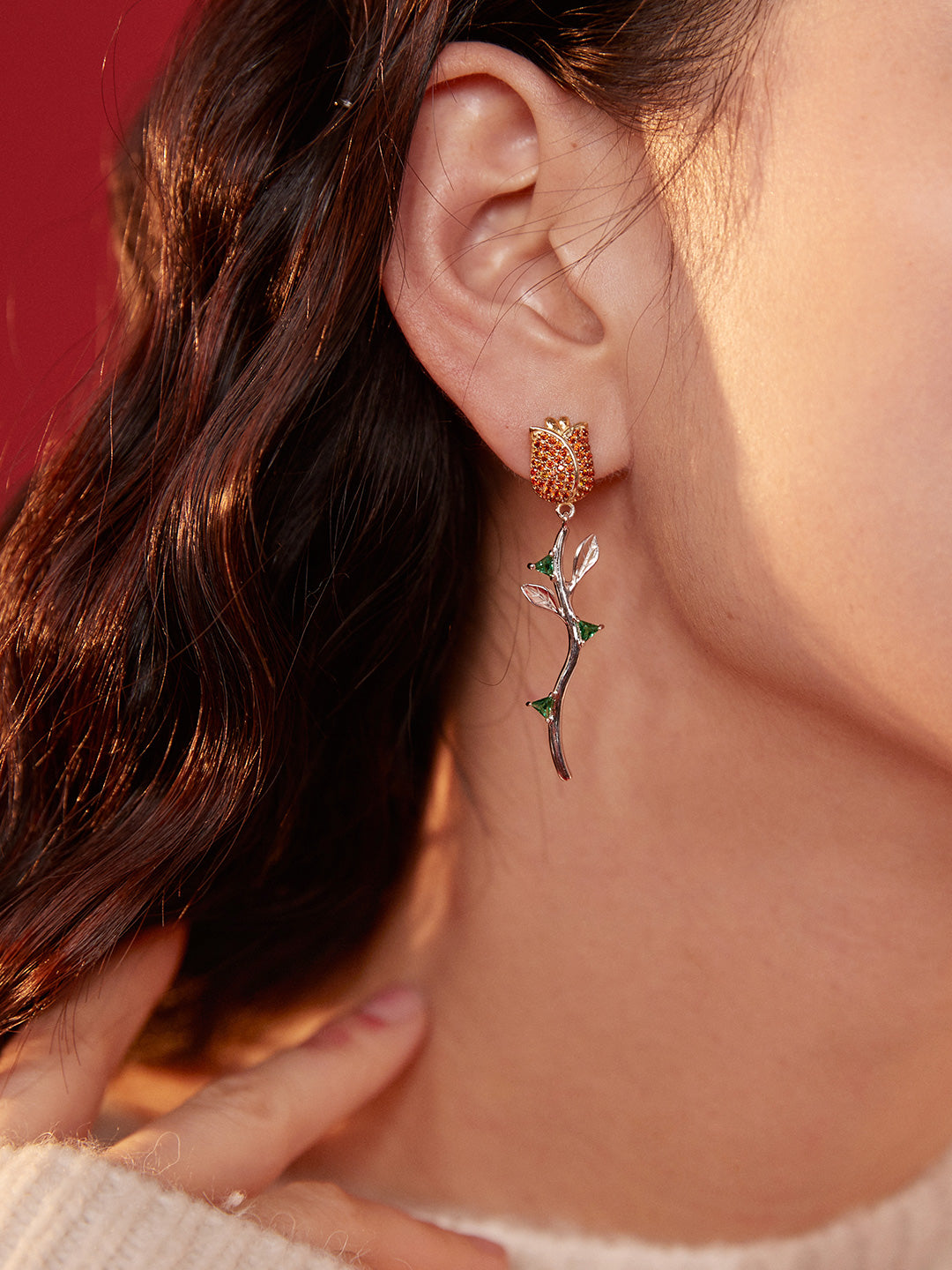 Vintage Rose Drop Earrings | Sterling Silver with Color Zircon