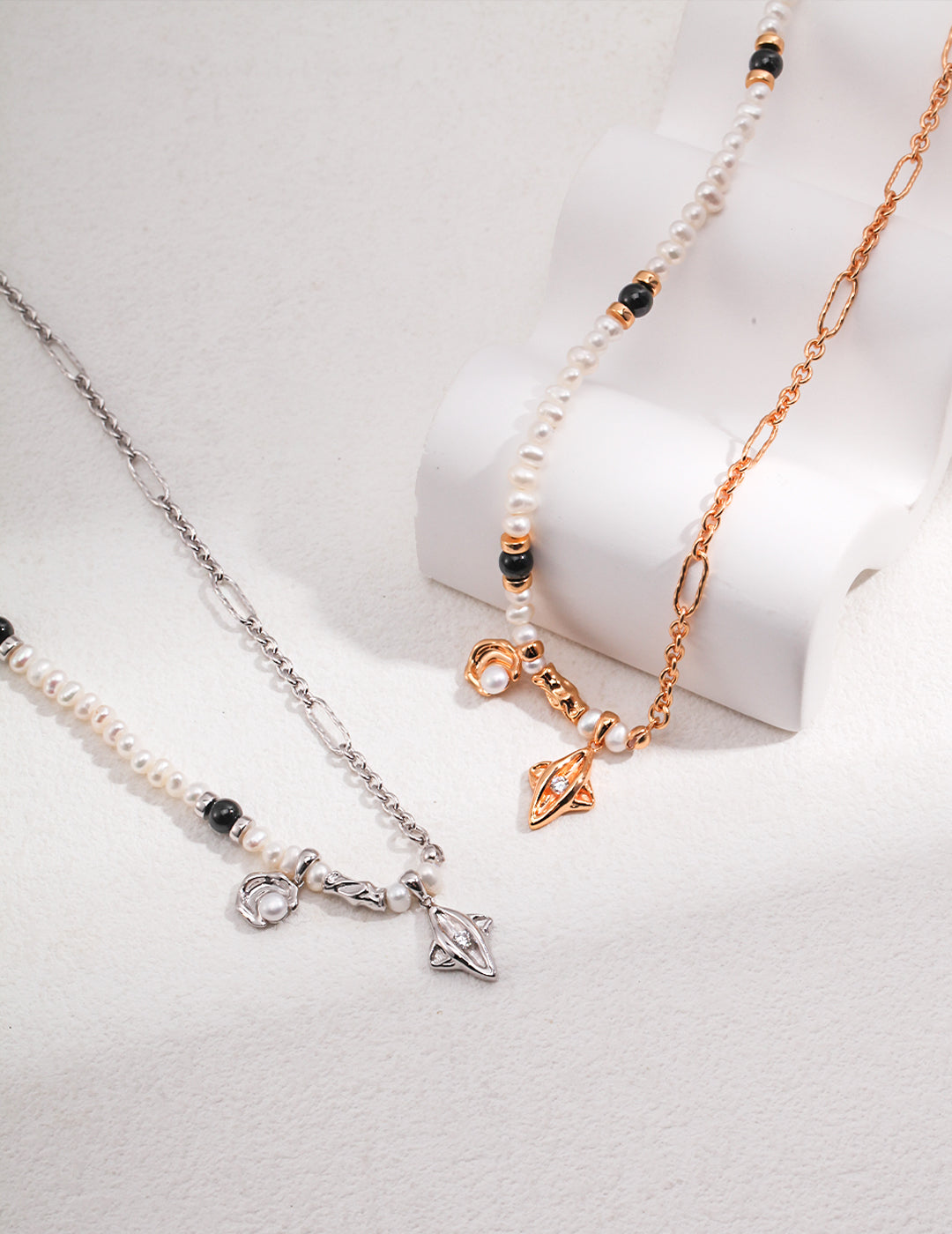 Sterling Silver Pearl Necklace | Moon & Star Series