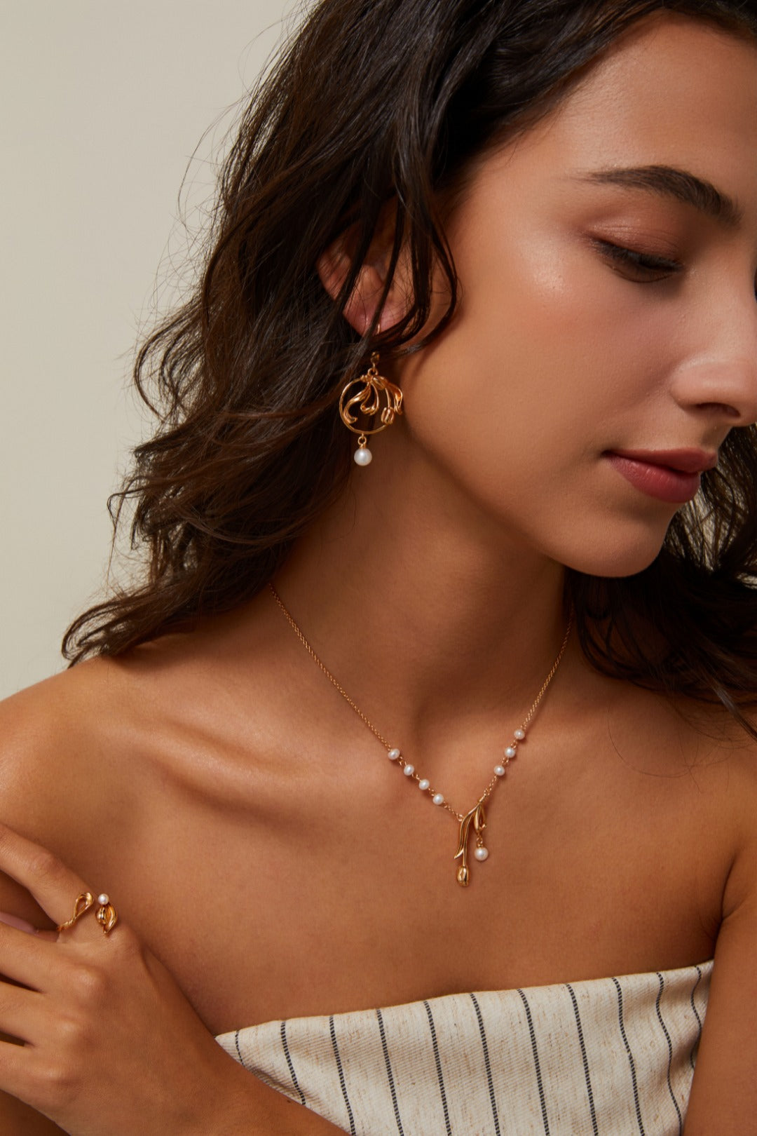 S925 Silver Tulip Pearl Jewelry Set