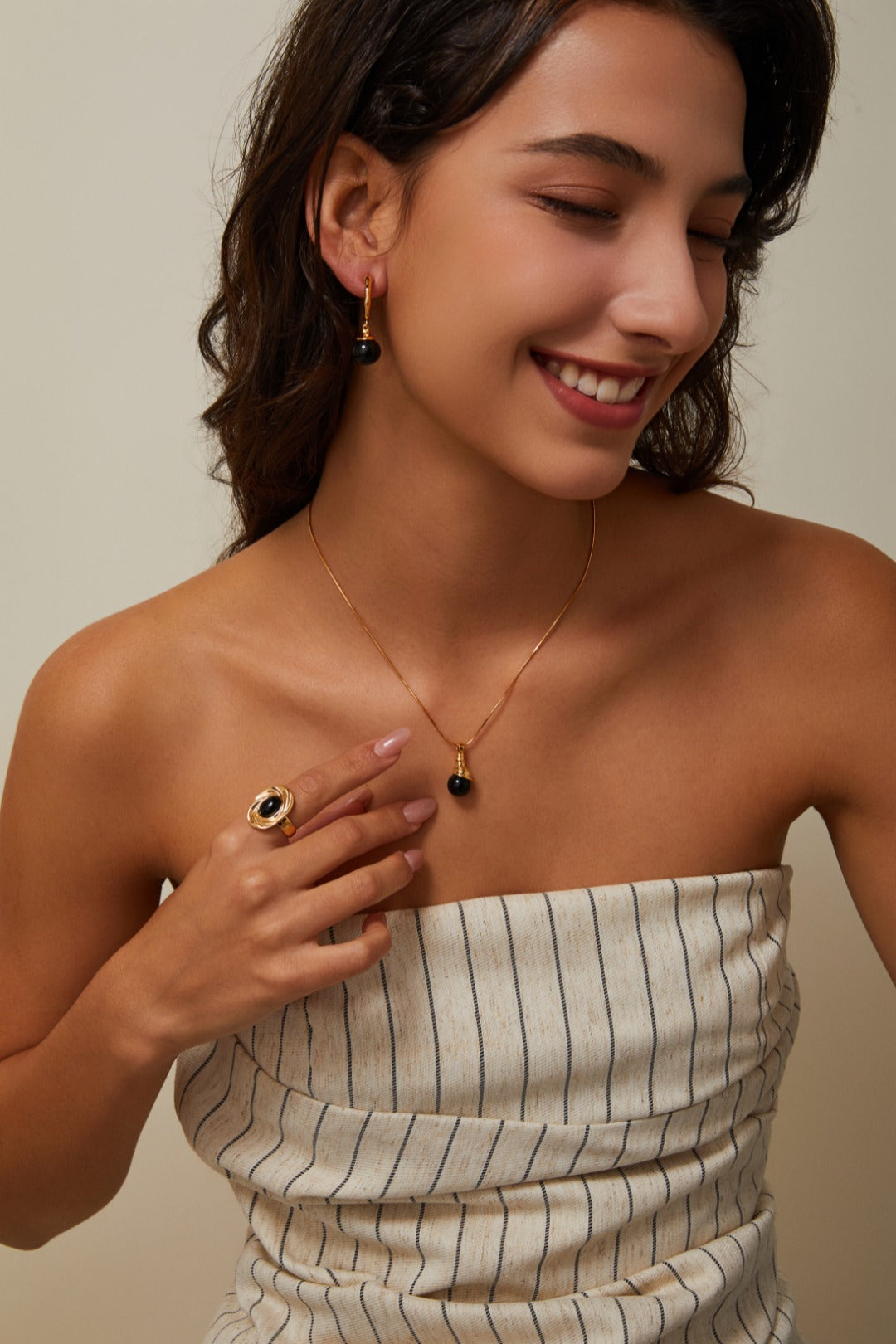 S925 Silver Black Onyx Necklace and Earrings Set