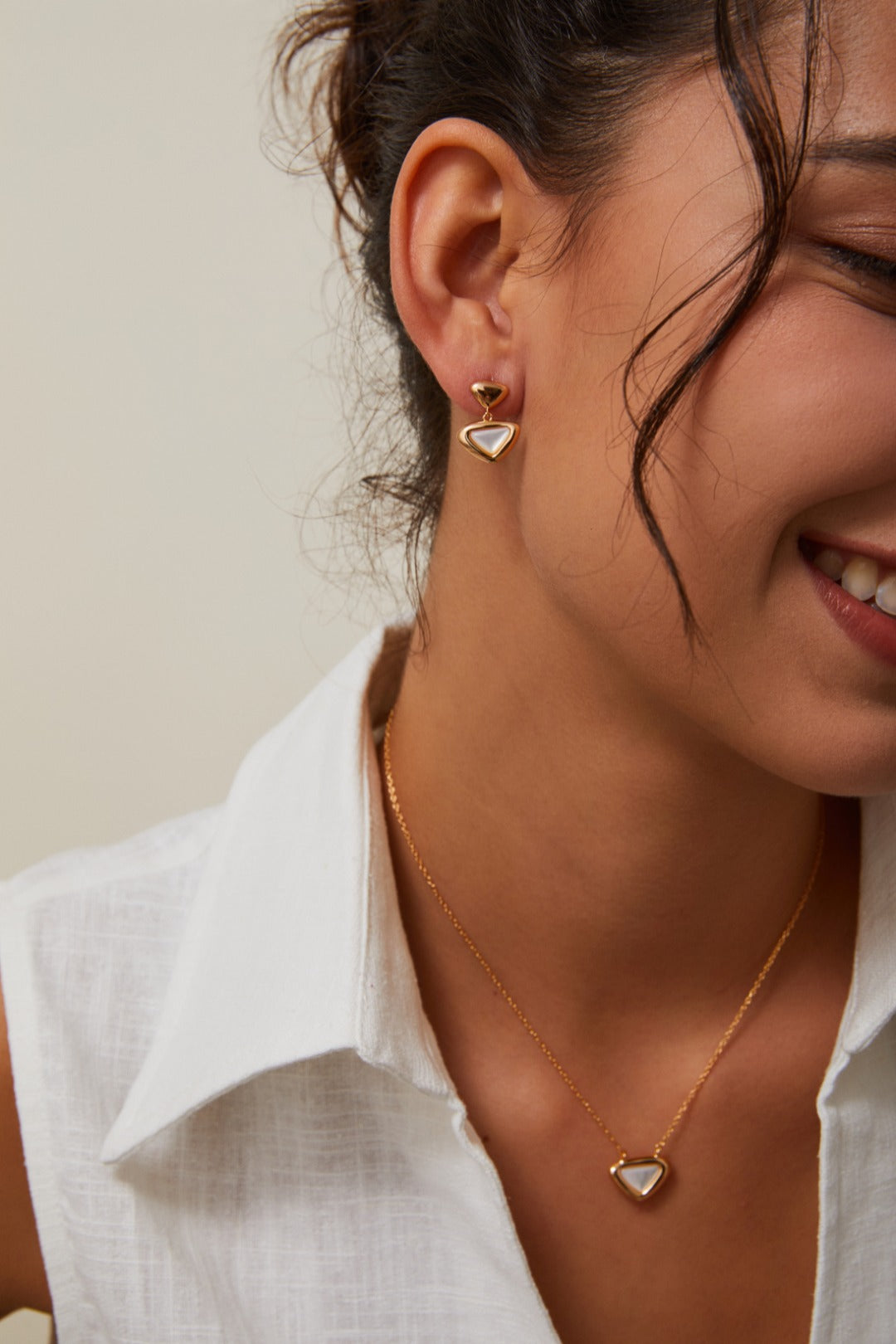 S925 Silver Triangle Mother of Pearl Earrings and Necklace Set