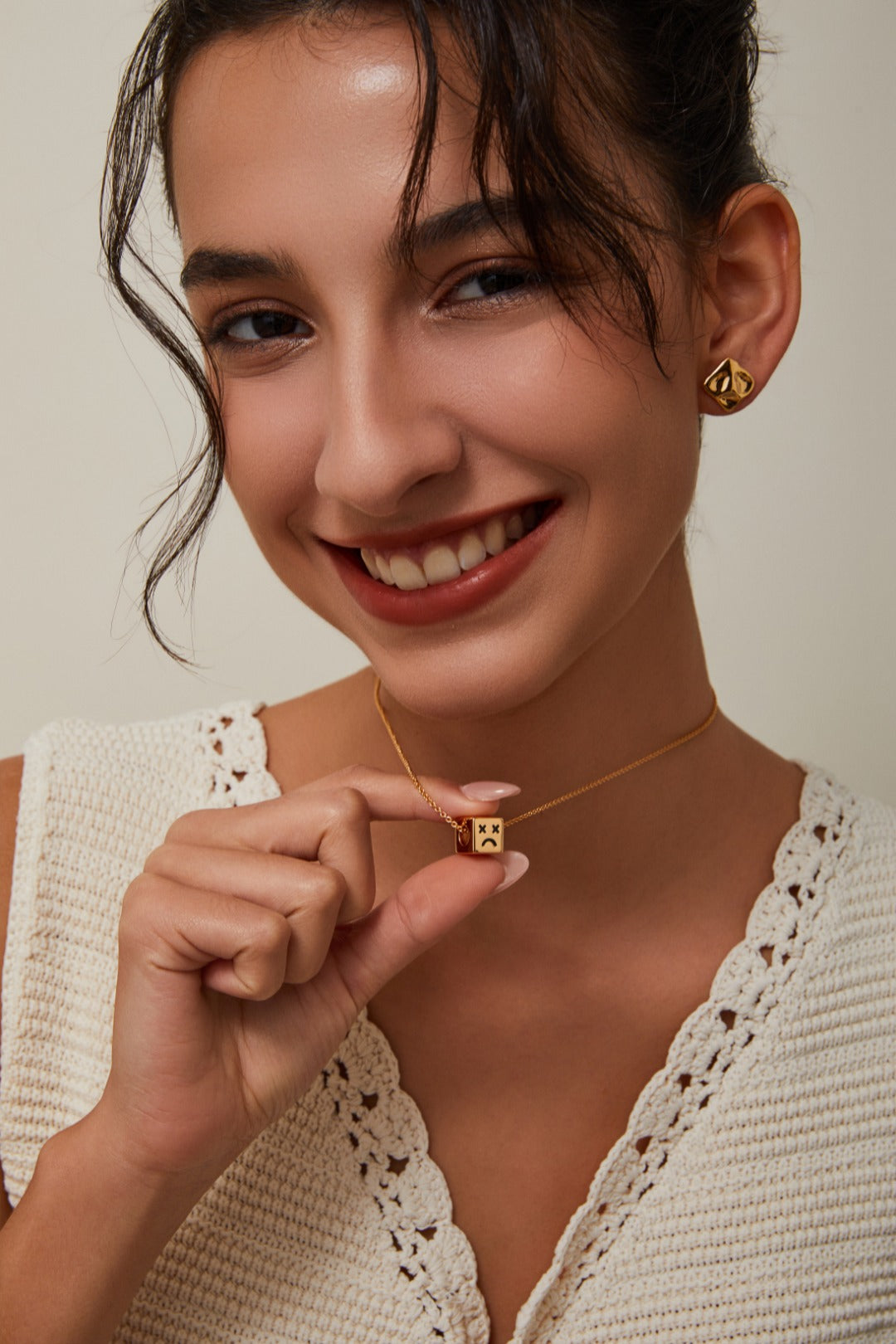 S925 Silver Square Face Pendant Necklace