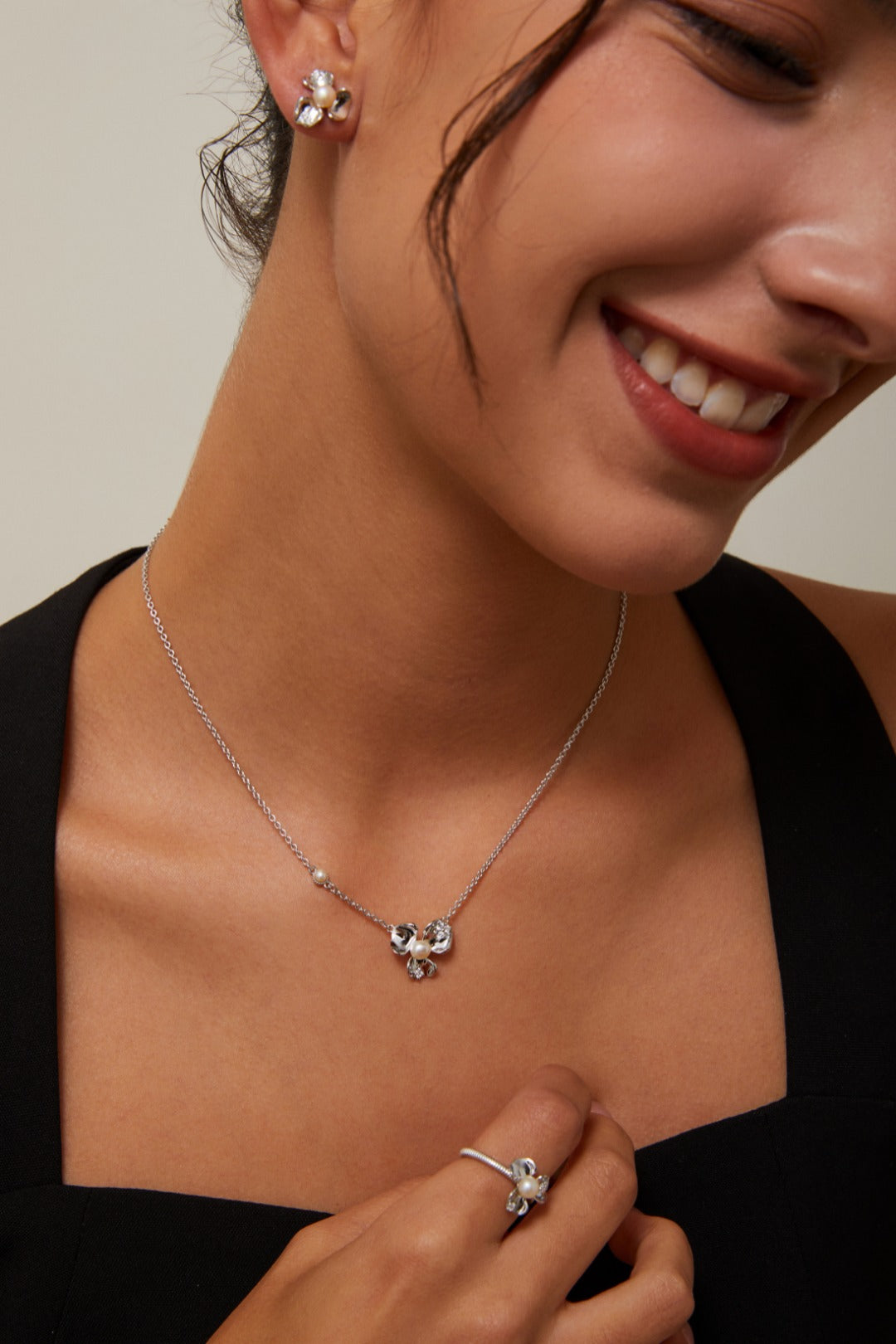 The Botanical Boutique Collection Set | S925 Silver, Pearl & Pavé Blossom