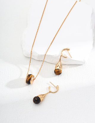 Sterling Silver Earrings|Black Onyx&Tiger’s Eye Natural Gemstone