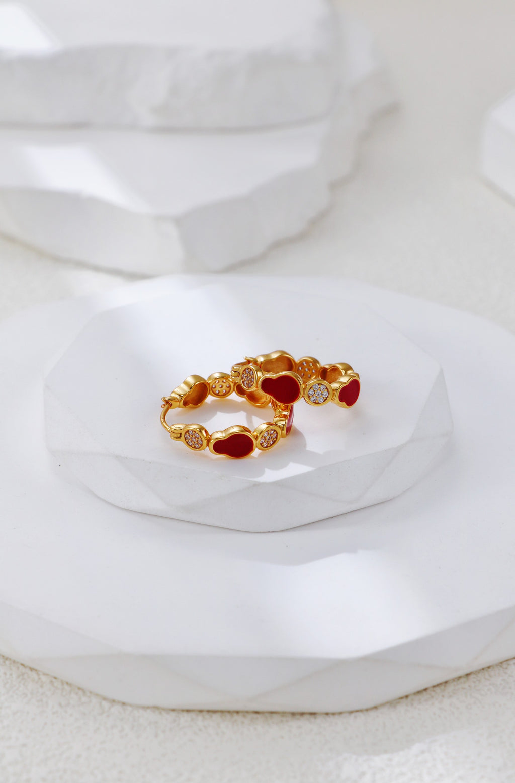 S925 Silver Vintage Gold Red Enamel Earrings