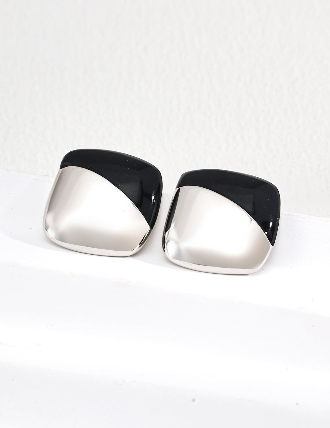 Chinese Red Enamel Earrings | Asymmetrical Geometric Sterling Silver