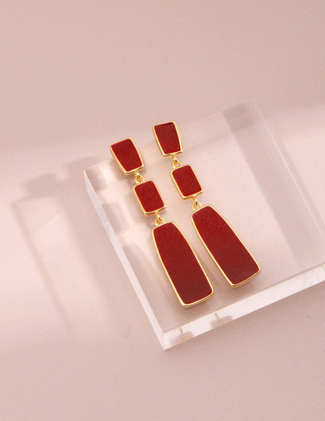Chinese Red Enamel Earrings | High Saturation Oriental Statement