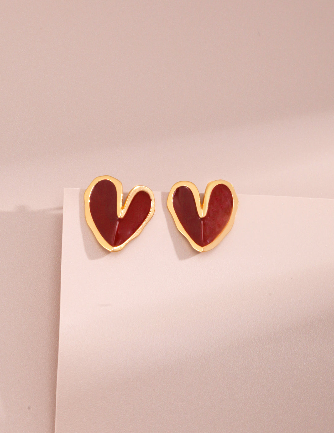 Fortune Red Enamel Heart Earrings | Chinese Red Sterling Silver Collection