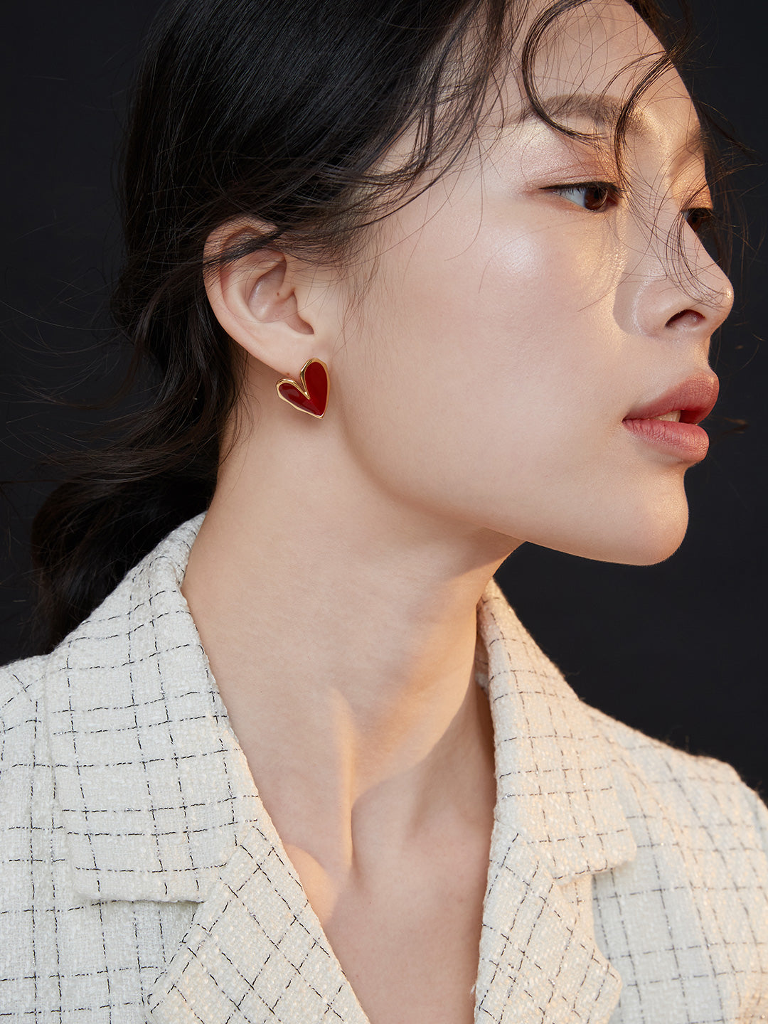 Fortune Red Enamel Heart Earrings | Chinese Red Sterling Silver Collection