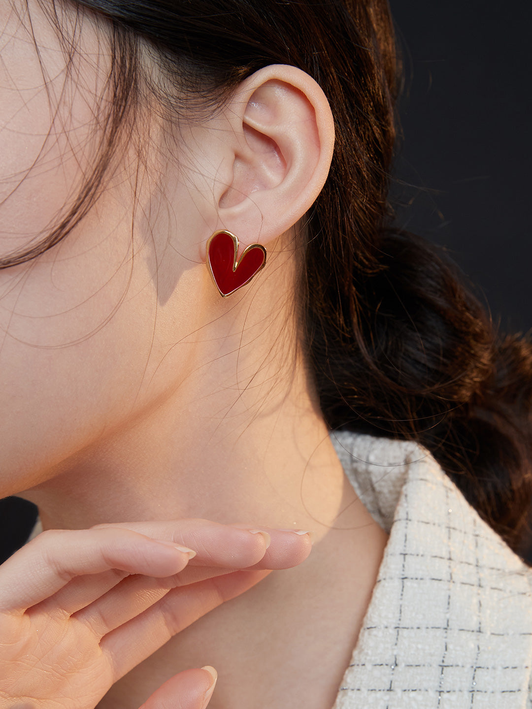 Fortune Red Enamel Heart Earrings | Chinese Red Sterling Silver Collection