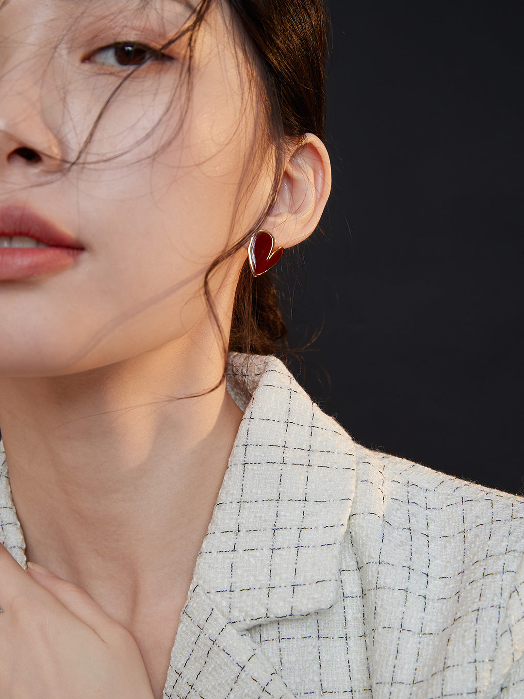 Fortune Red Enamel Heart Earrings | Chinese Red Sterling Silver Collection