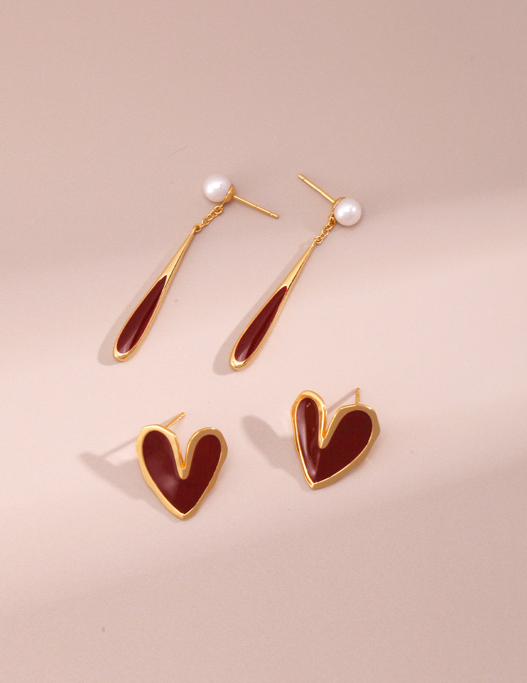 Fortune Red Enamel Heart Earrings | Chinese Red Sterling Silver Collection
