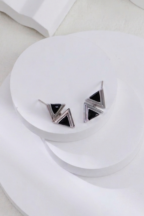 Sterling Silver Triangle Black Onyx Fashion Necklace and Earrings Set – view 10