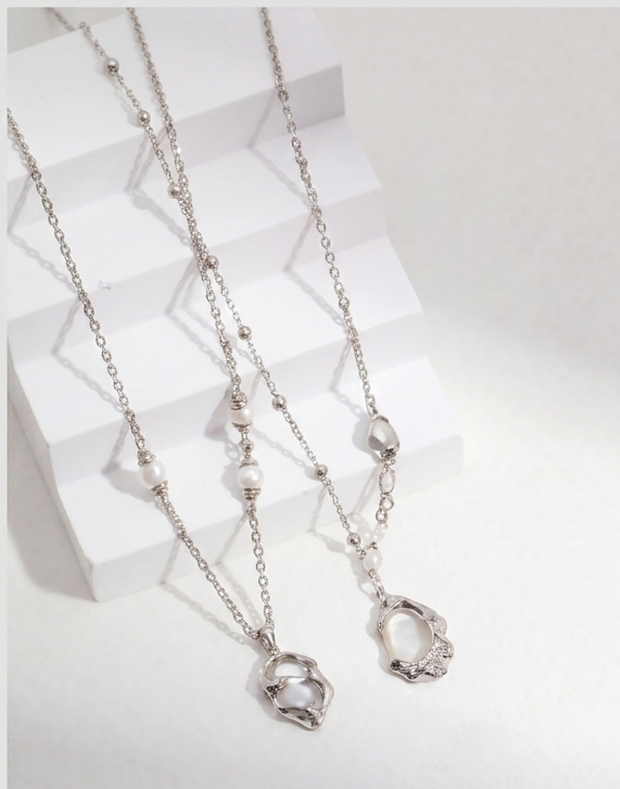 Natural Mother-of-Pearl Lava Fluid Series Sterling Silver Bracelet and Necklace Set – view 6