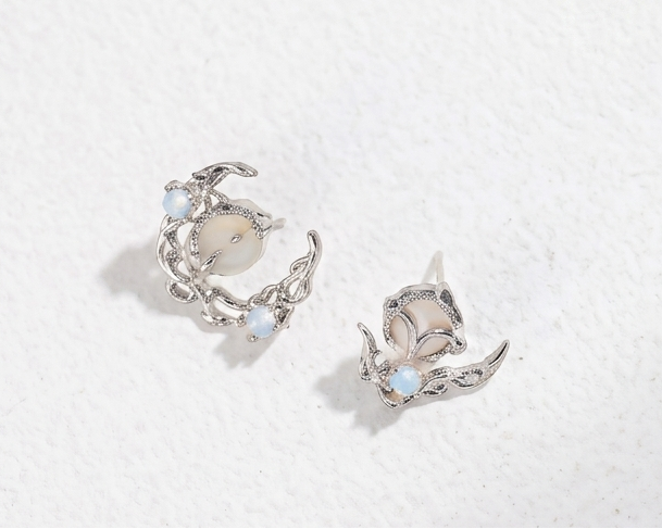 The Moon Radiance Earrings and Necklace Set | Asymmetrical Opal & Mother of Pearl – view 9