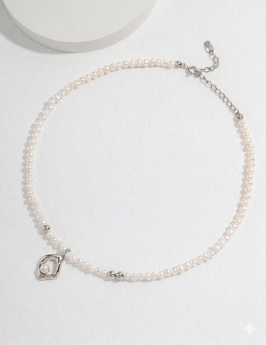 Avant-Garde Sterling Silver Pearl Necklace and Earring Set – view 8