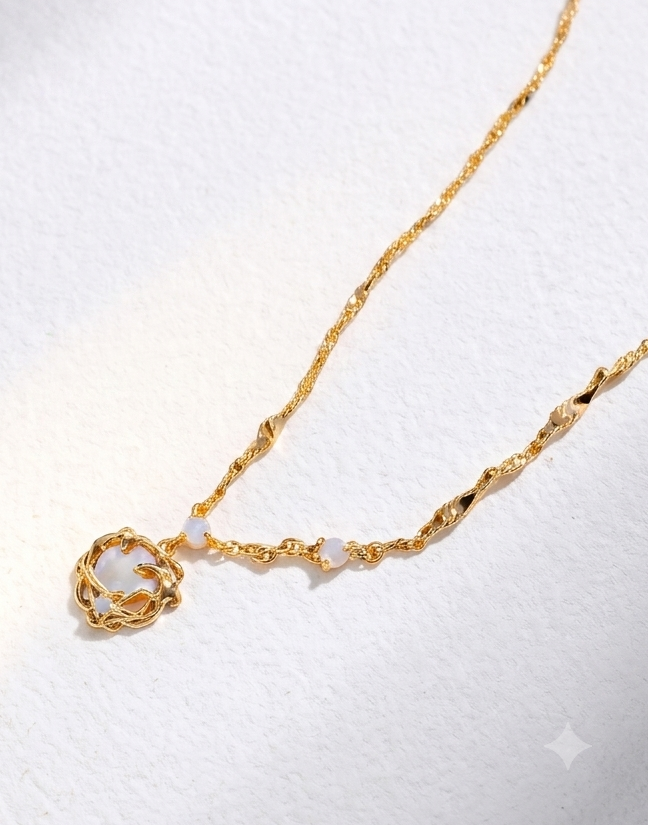 The Moon Radiance Earrings and Necklace Set | Asymmetrical Opal & Mother of Pearl – view 8