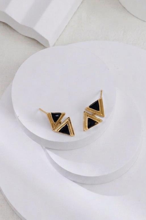 Sterling Silver Triangle Black Onyx Fashion Necklace and Earrings Set – view 11