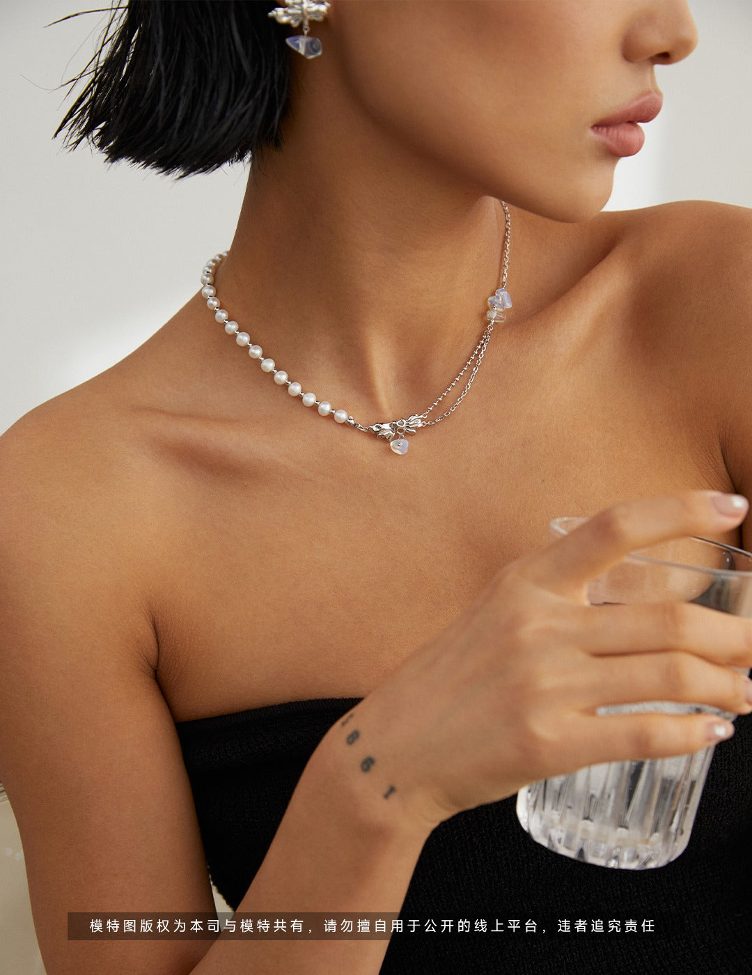 Irregular Pleated Series Sterling Silver Pearl Necklace and Earrings Set