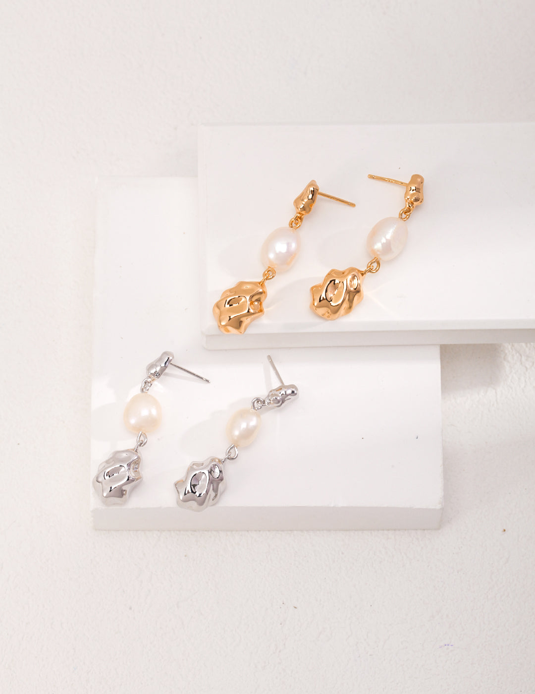 Natural Baroque Pearl Earrings | Hand-Carved Sterling Silver Artistry