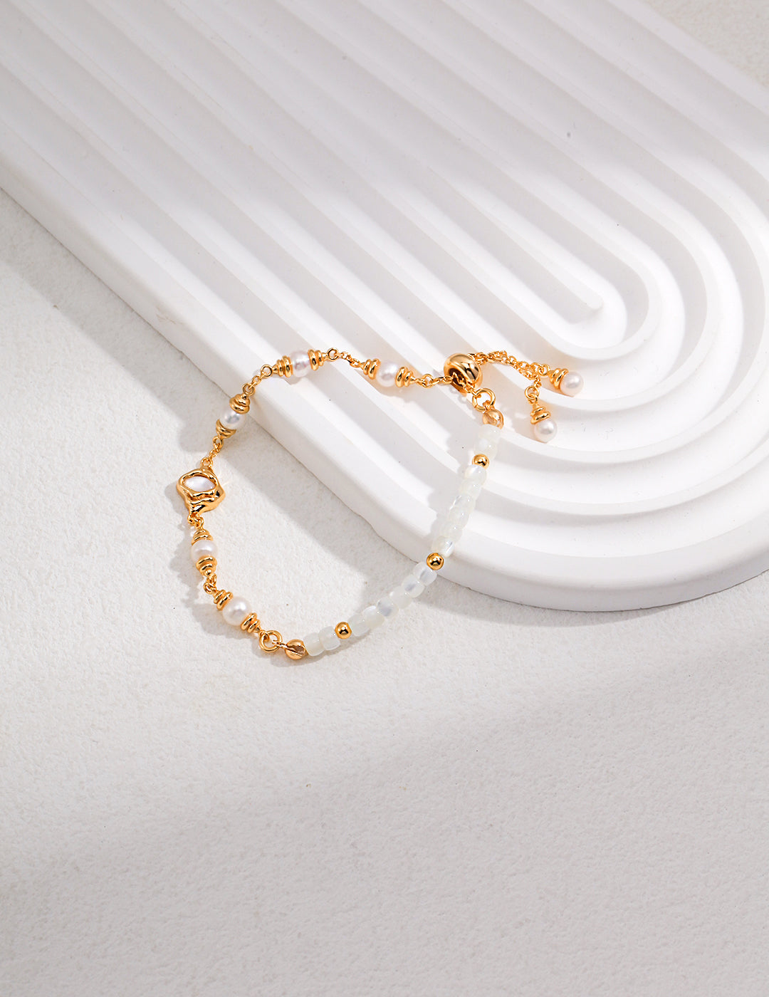 Natural Mother-of-Pearl Lava Fluid Series Sterling Silver Bracelet and Necklace Set