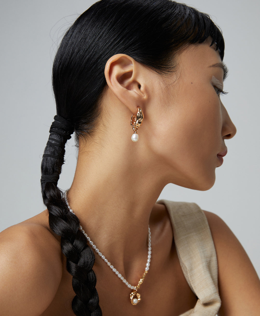 Natural Pearl Scarf Series Sterling Silver Pearl Earrings and Bracelet Set