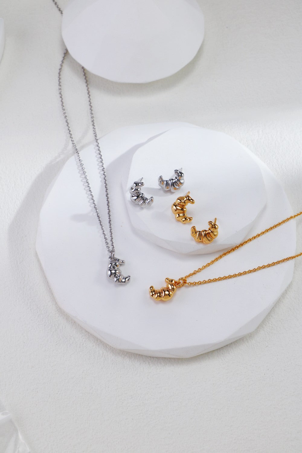 S925 Silver Croissant Necklace & Earrings Set