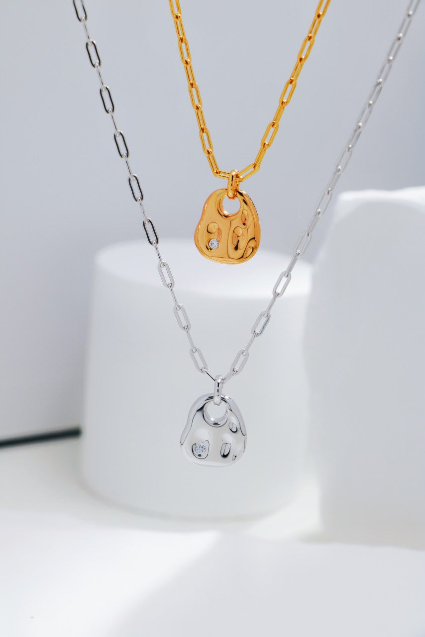 S925 Silver Fashion Hammered Texture Zircon Necklace