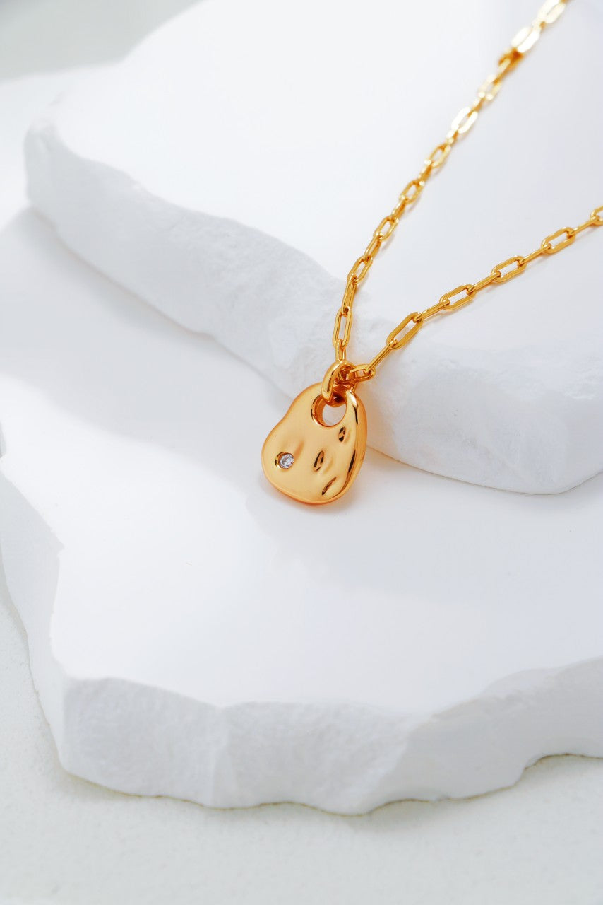 S925 Silver Fashion Hammered Texture Zircon Necklace