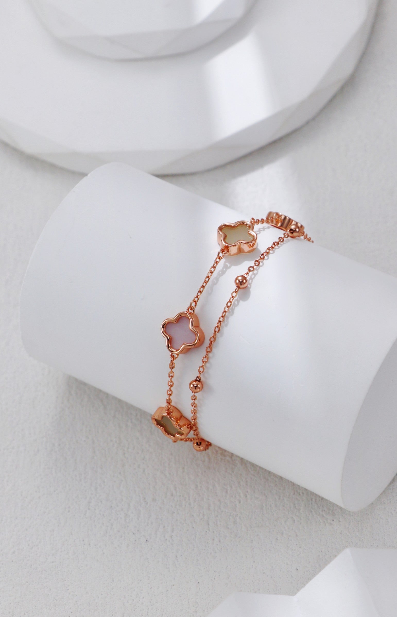 S925 Silver Hetian Jade & Mother of Pearl Clover Bracelet