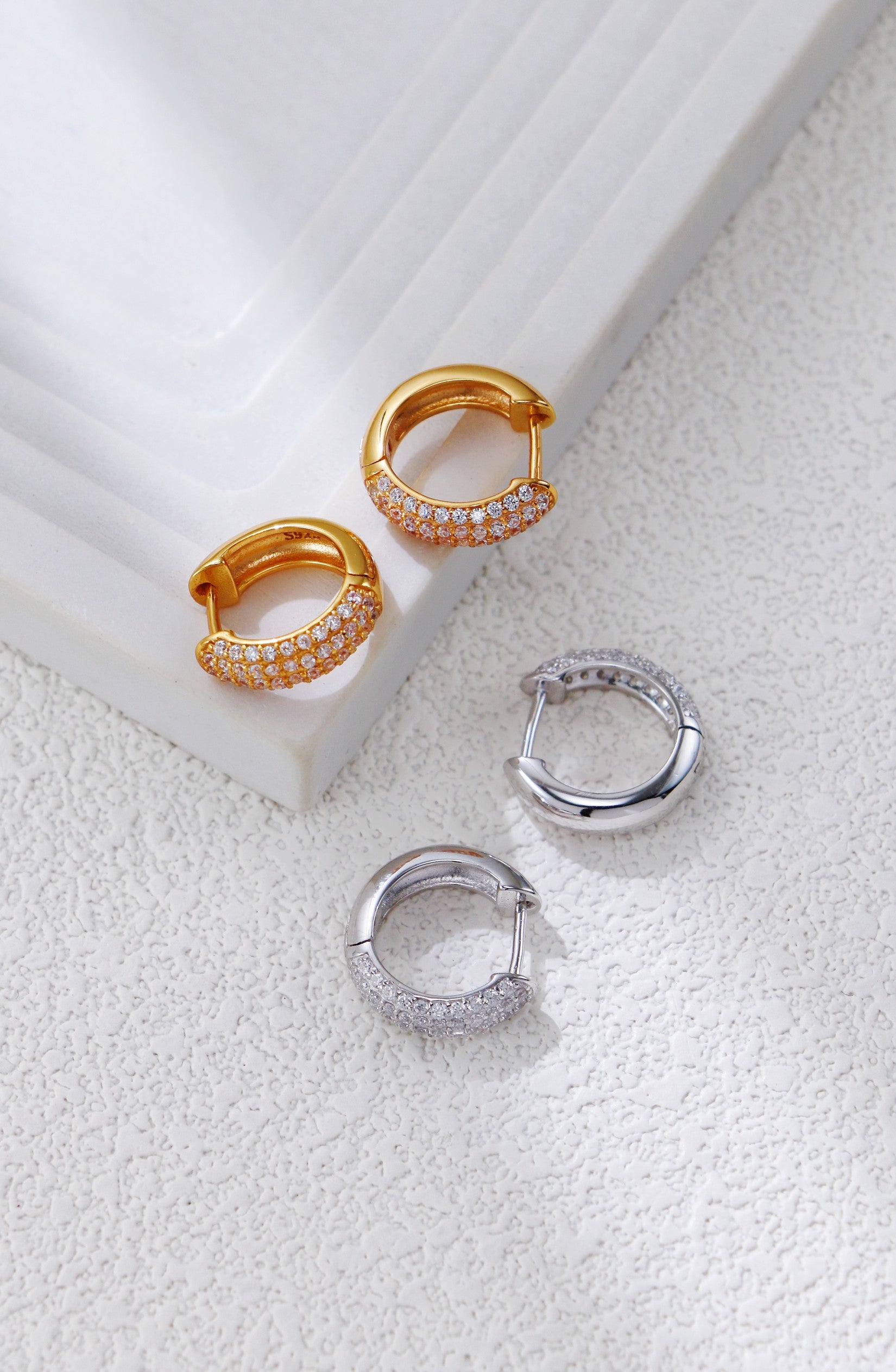 S925 Silver Minimalist Zircon Hoop Earrings