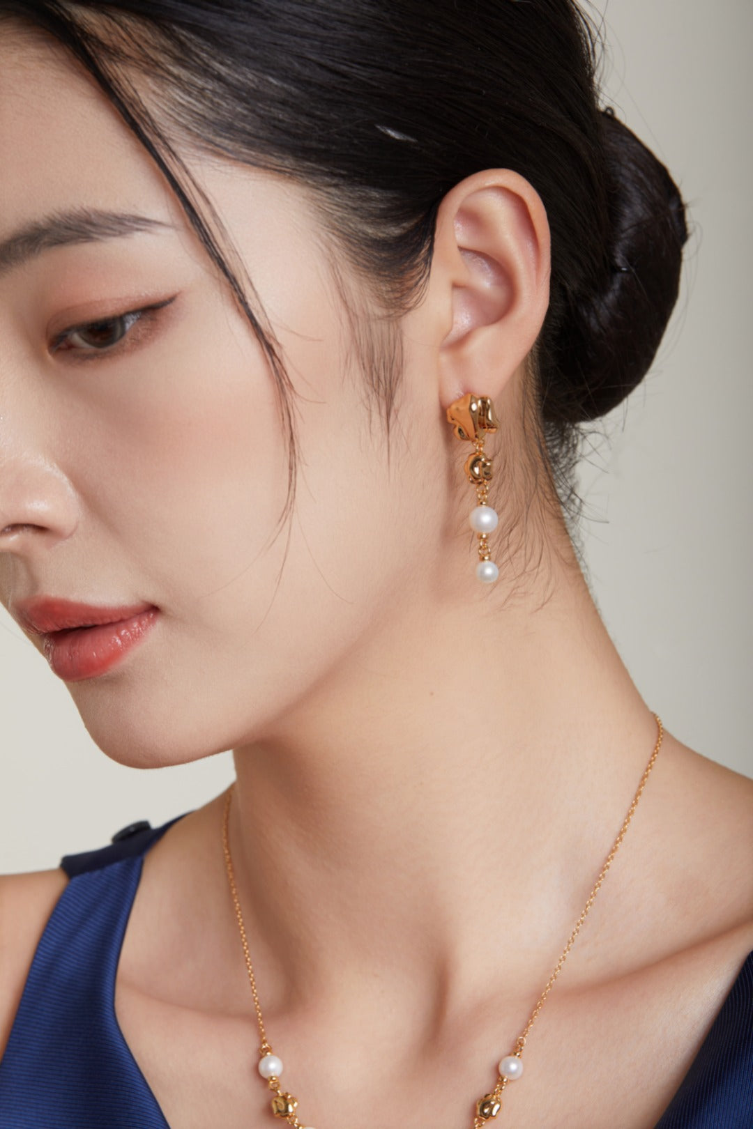 S925 Silver Molten Gold Pearl Collection Jewelry Set