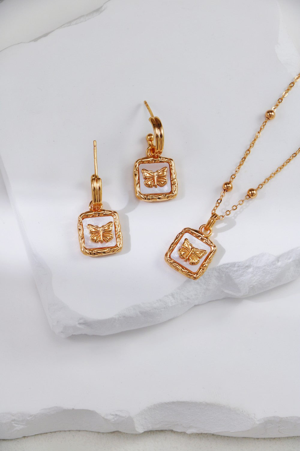 S925 Silver Molten Gold Pearl Collection Earrings and Necklace Set