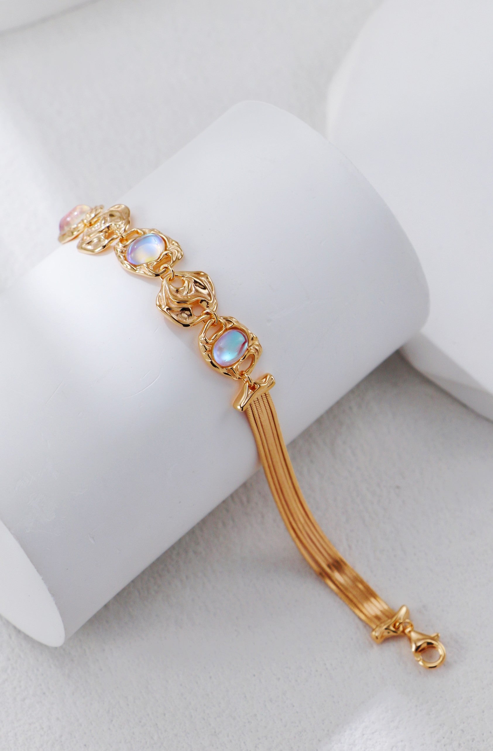 S925 Silver Moonstone Bracelet and Earring Set(Synthetic Moonstone)