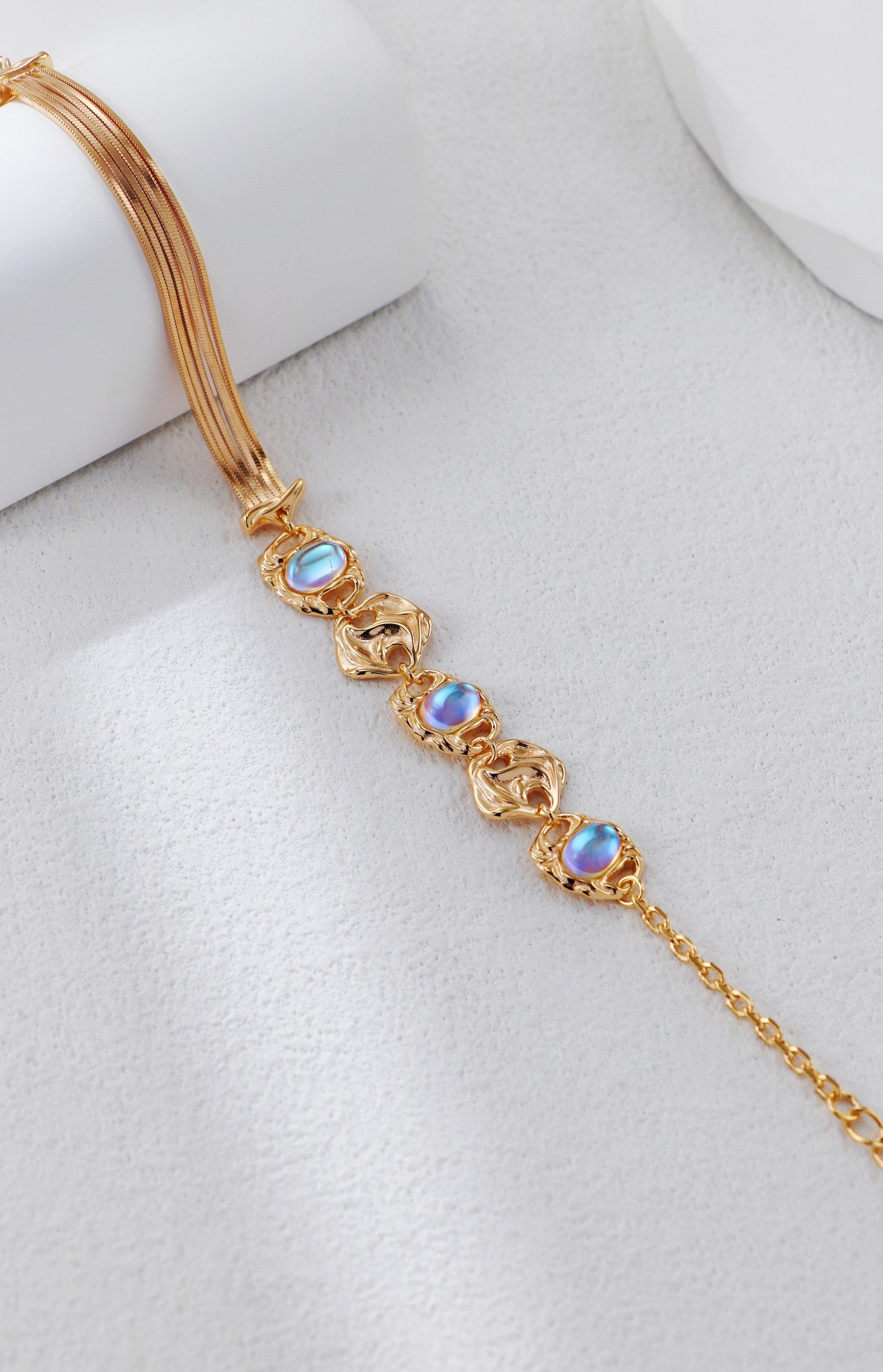 S925 Silver Moonstone Bracelet and Earring Set(Synthetic Moonstone)