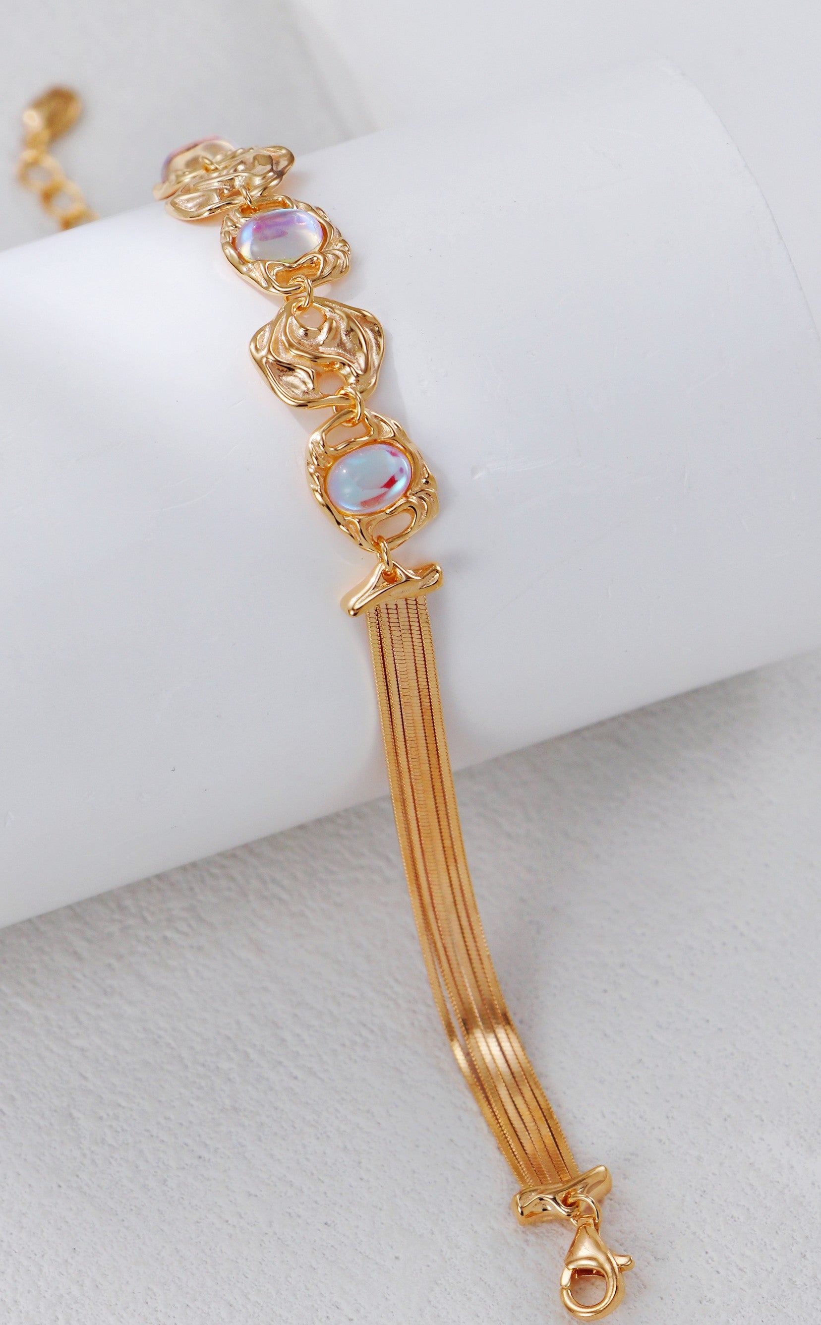 S925 Silver Moonstone Bracelet and Earring Set(Synthetic Moonstone)