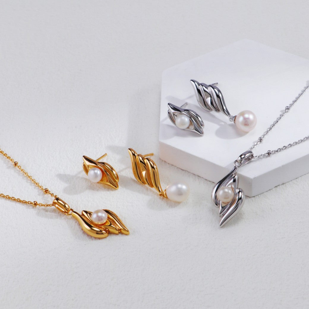 S925 Silver Pearl Necklace & Earrings Set