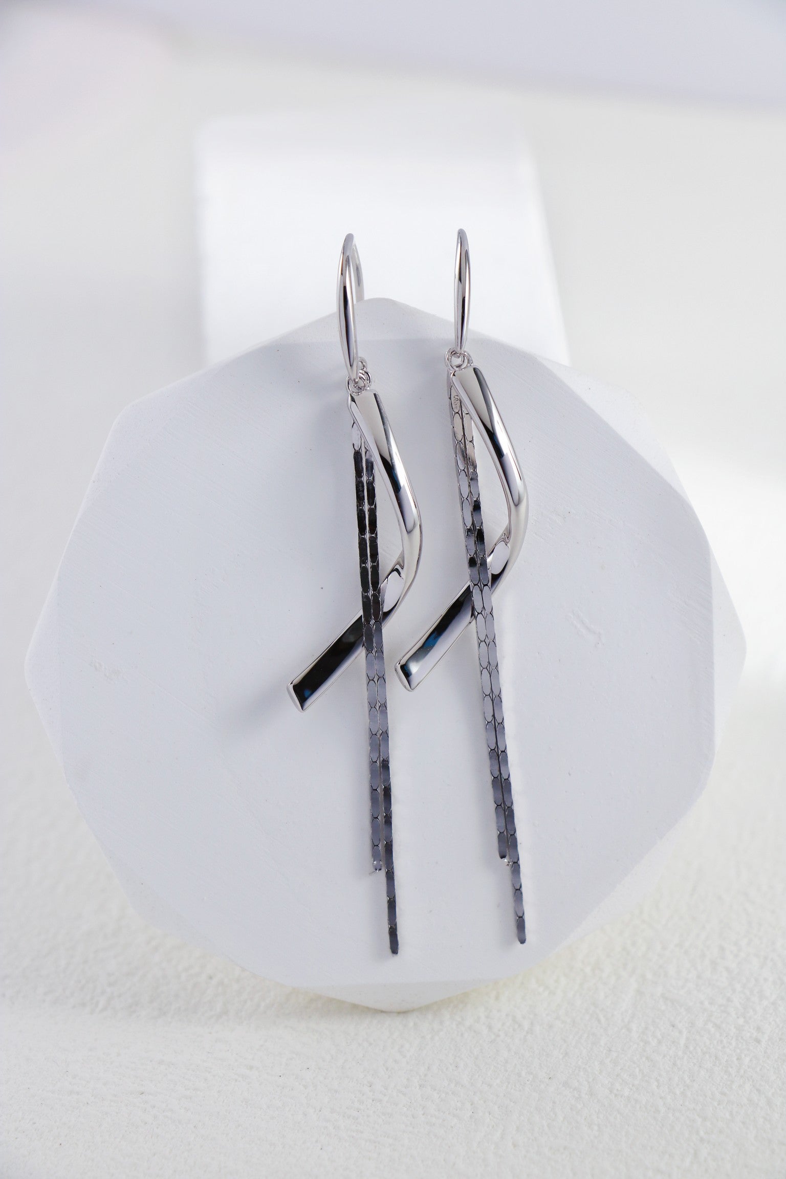 S925 Silver Tassel Earrings | Modern Geometric Flow