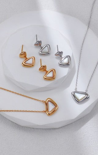 S925 Silver Triangle Mother-of-Pearl Necklace and Earrings Set