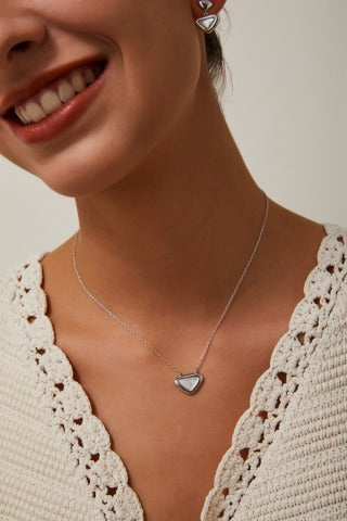 S925 Silver Triangle Mother-of-Pearl Necklace and Earrings Set
