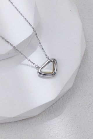 S925 Silver Triangle Mother-of-Pearl Necklace and Earrings Set