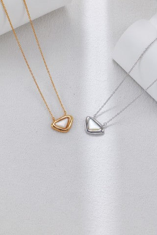 S925 Silver Triangle Mother-of-Pearl Necklace and Earrings Set