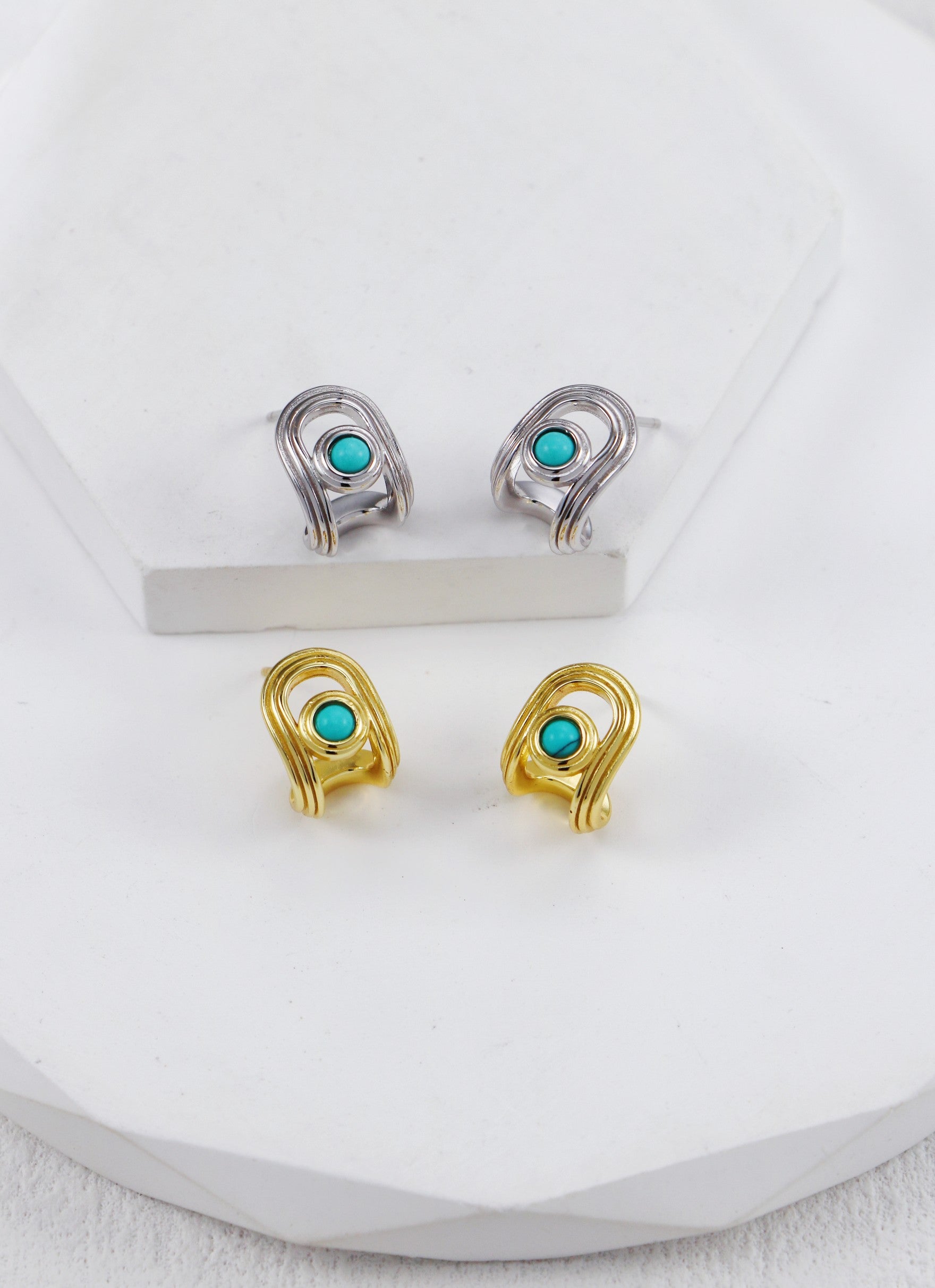 S925 Silver Turquoise Stud Earrings | Elegant Minimalist Charm