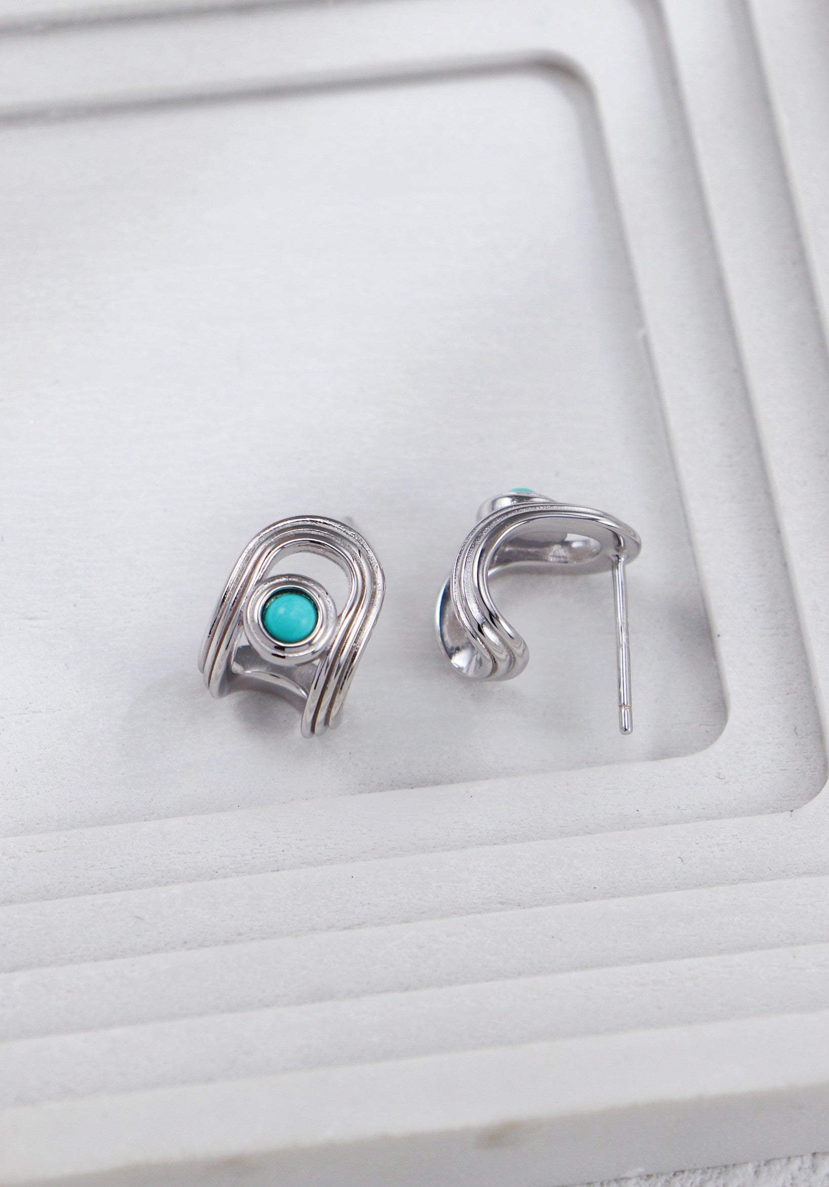 S925 Silver Turquoise Stud Earrings | Elegant Minimalist Charm